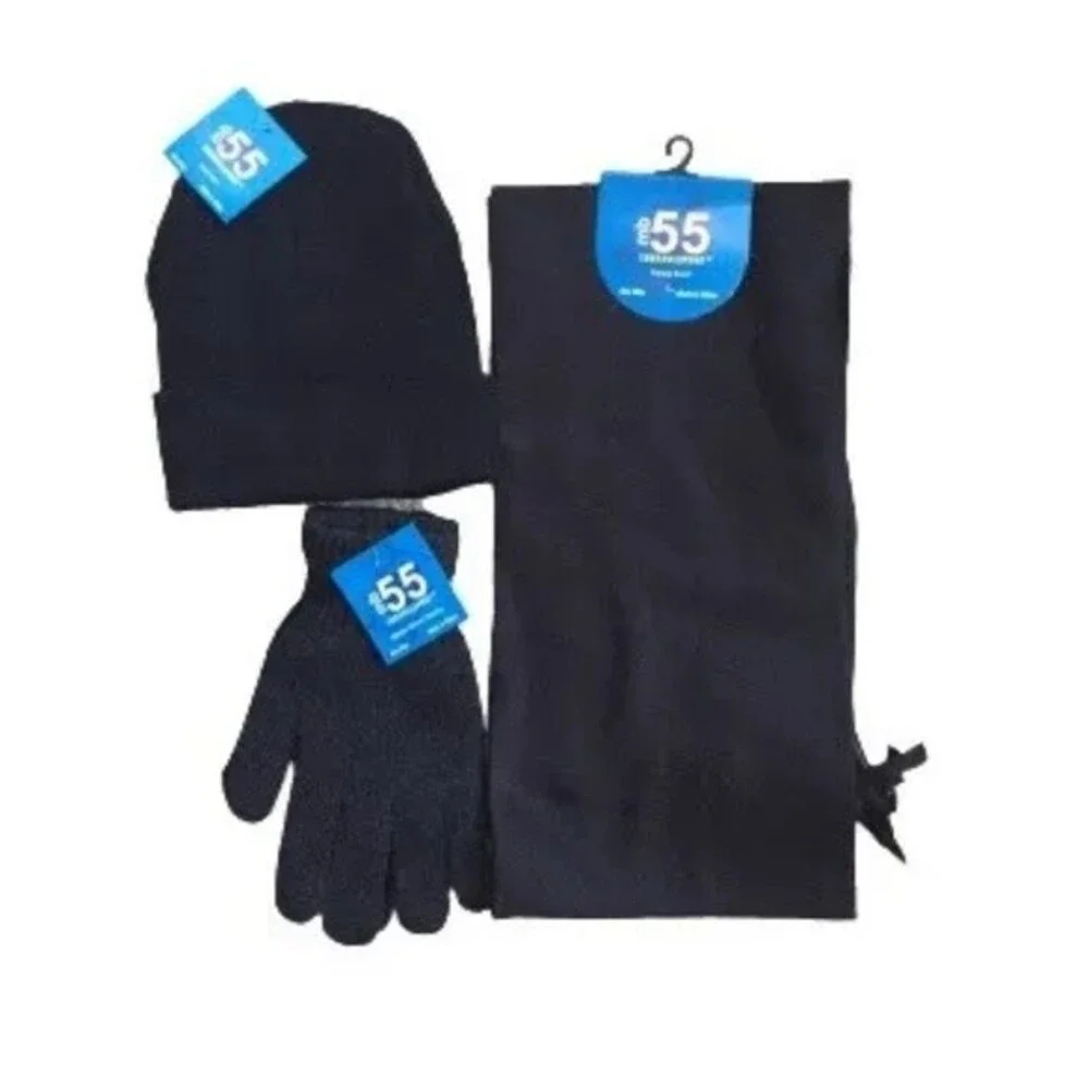 MB55 Thermalsport Fleece Scarf & Knit Hat& Heavy Glove One Size Black 3/Piece